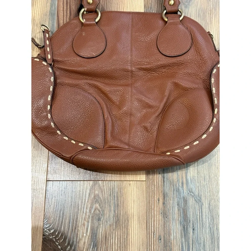 Cromia Genuine Leather Hobo Shoulder Bag With Embroidery Accents 12.5x17
